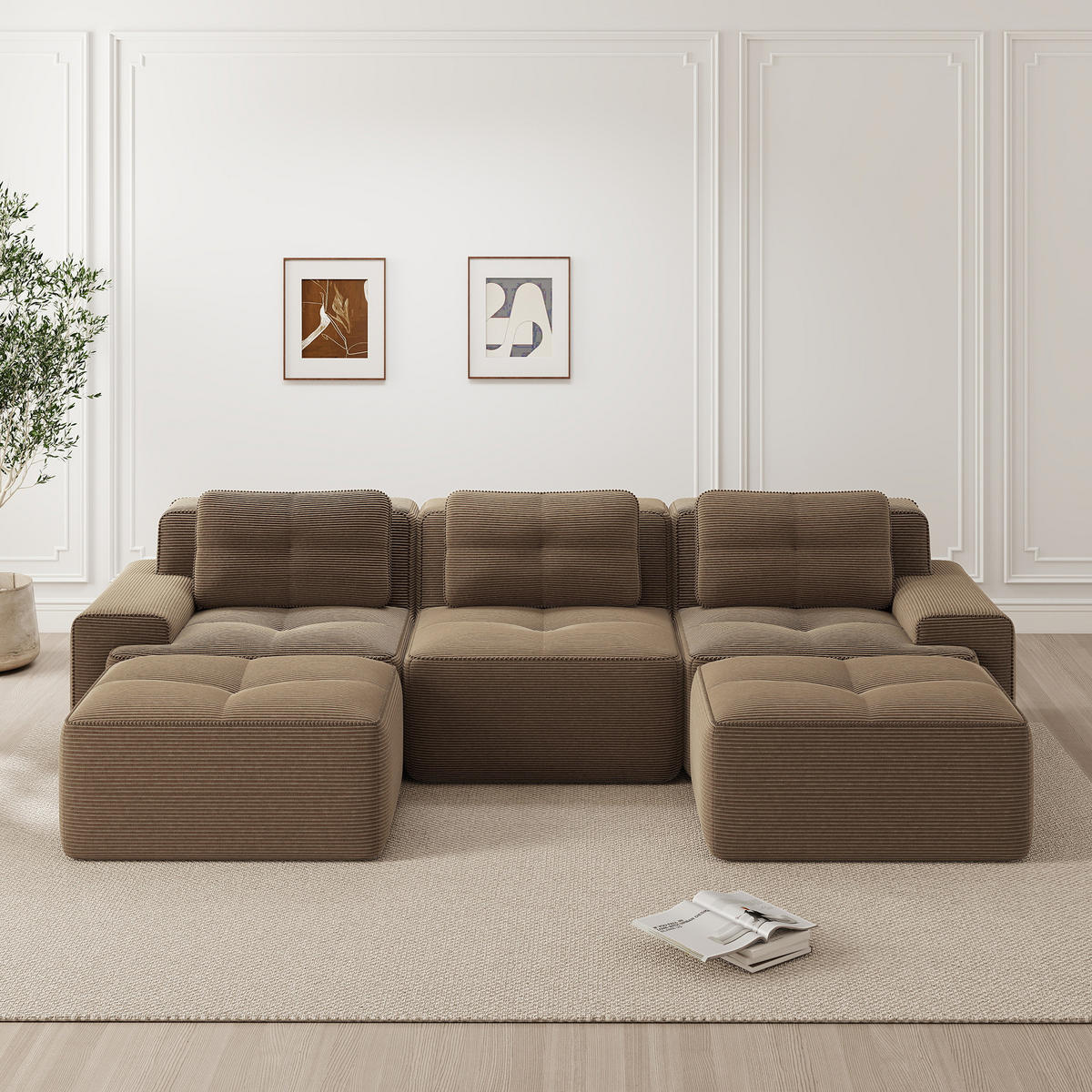 WOHNLANDSCHAFT Cord Braun modular - Braun, Textil (293/69/177cm) - WISHDOR