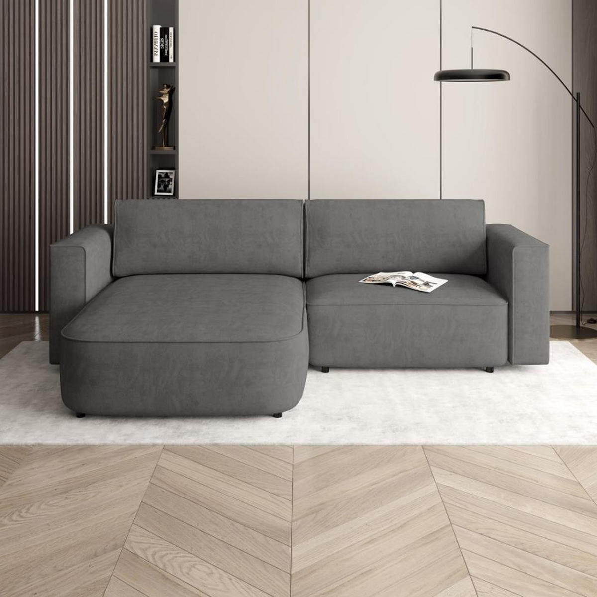 ECKSCHLAFSOFA Carlos dunkelgrau - Dunkelgrau/Schwarz, Kunststoff/Textil (265/170cm) - Beautysofa