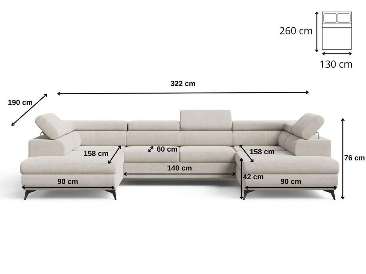 ECKSOFA U Argon Ecru - Ecru/Schwarz, Holz/Textil (322/190cm) - Graingold