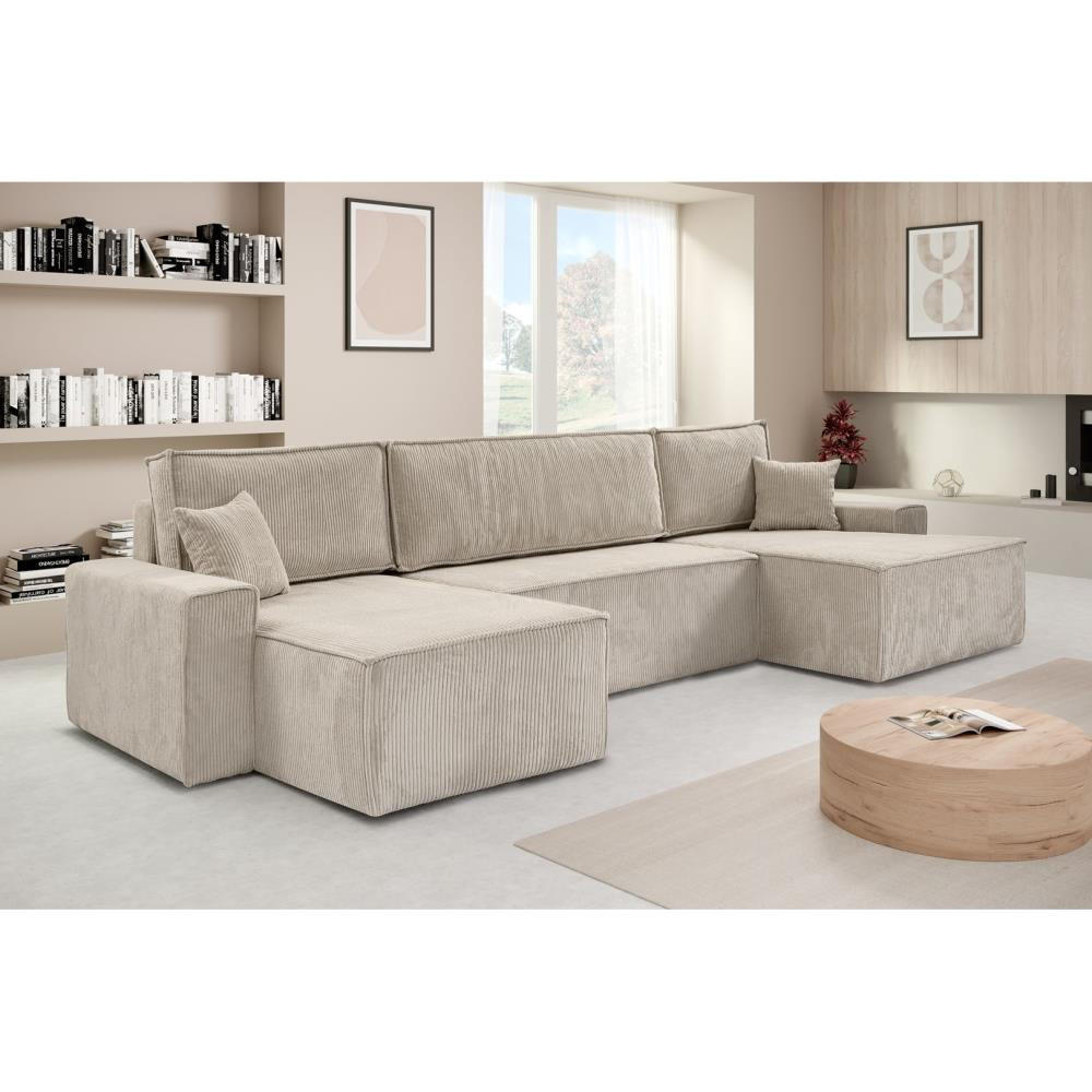 WOHNLANDSCHAFT Hektor U mit Schlaffunktion beige - Beige, Textil (377/94/152cm) - Beautysofa