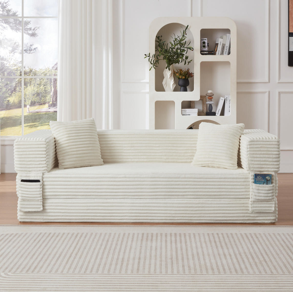 SOFA in Cordoptik mit Schlaffunktion Weiß - Weiß, Kunststoff (76/60/200cm) - Meubliv