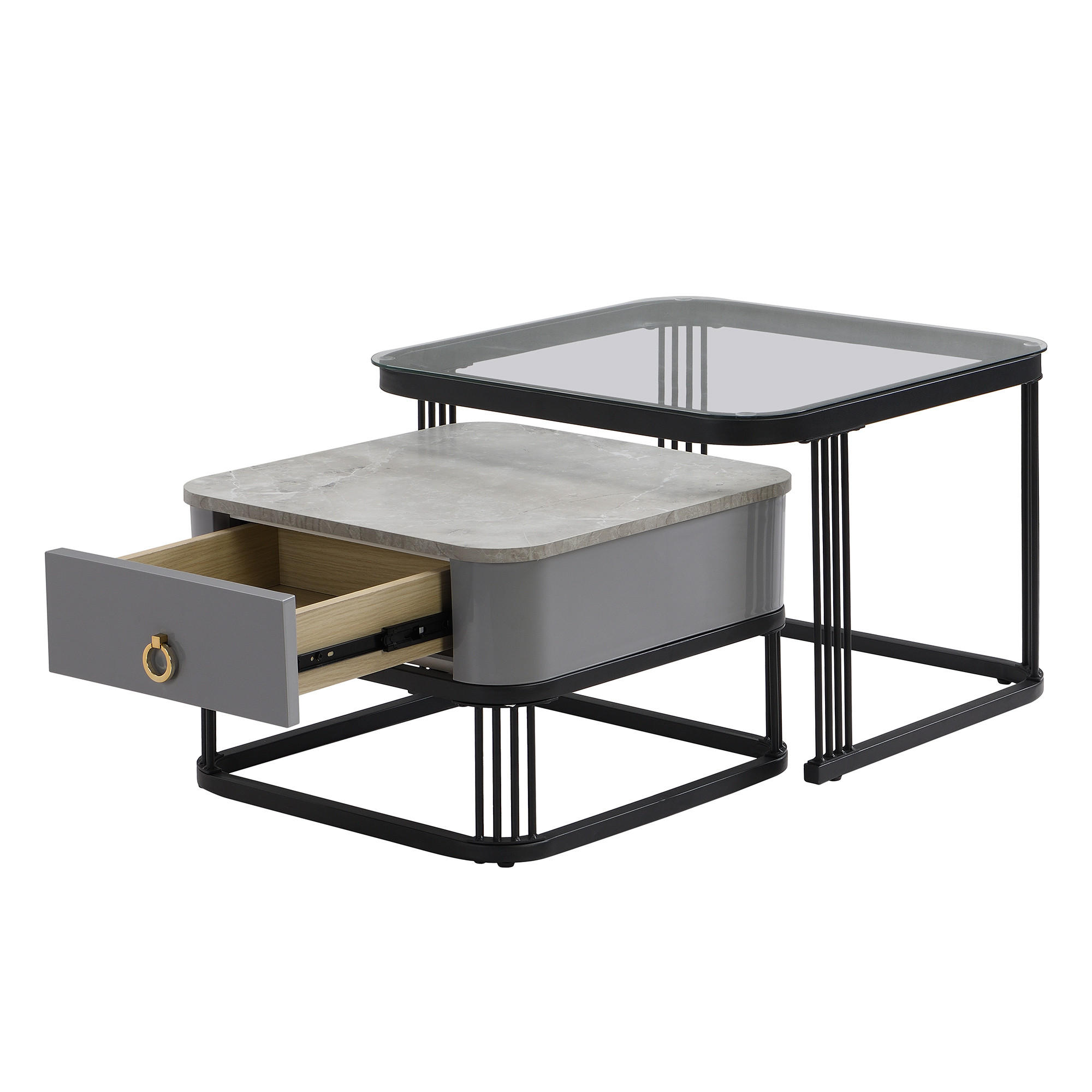COUCHTISCH 2er Set Marmoroptik schwarz - Schwarz, Holz (60/60/42cm) - Fortuna Lai