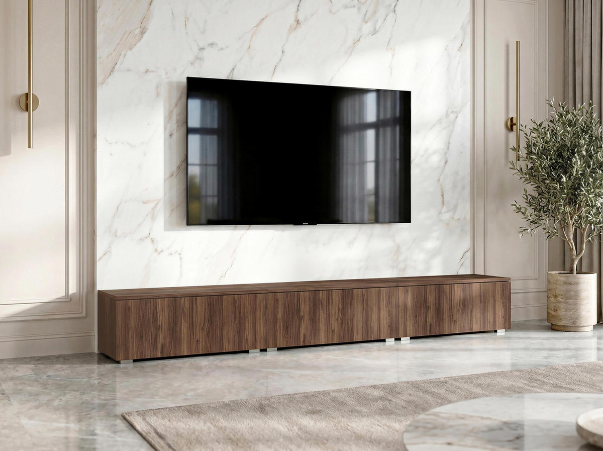 LOWBOARD Barvo 3x100 Nussbaum Warmia 300/36,5/32 cm – hängend oder stehend - Nussbaumfarben, Holzwerkstoff/Kunststoff (300/36.5/32cm) - AX Living