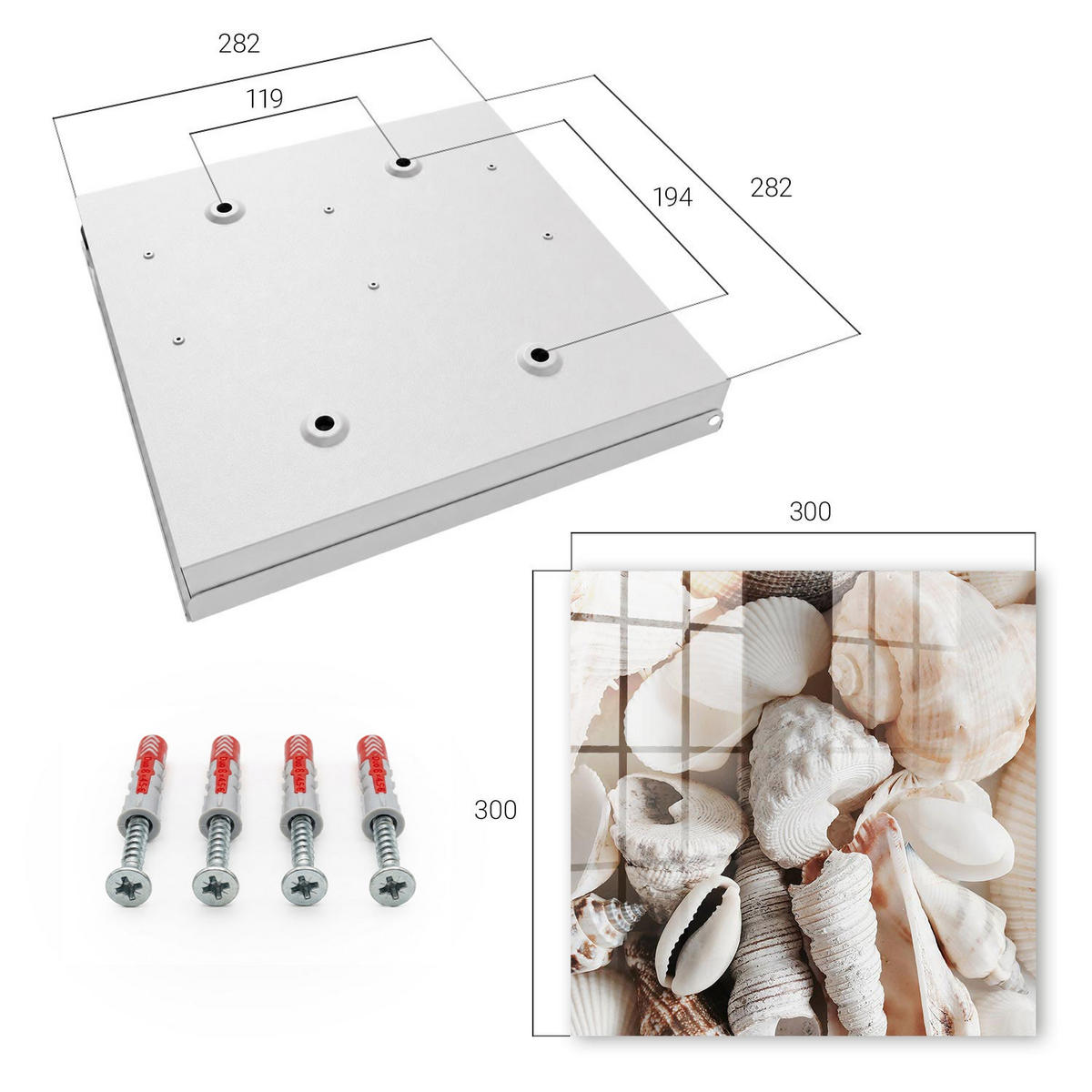 SCHLÜSSELBOX Weiß 30x30 cm – Türöffnung nach rechts - Harmonie am Meer - Weiß, Metall (30/30/5cm) - TULUP