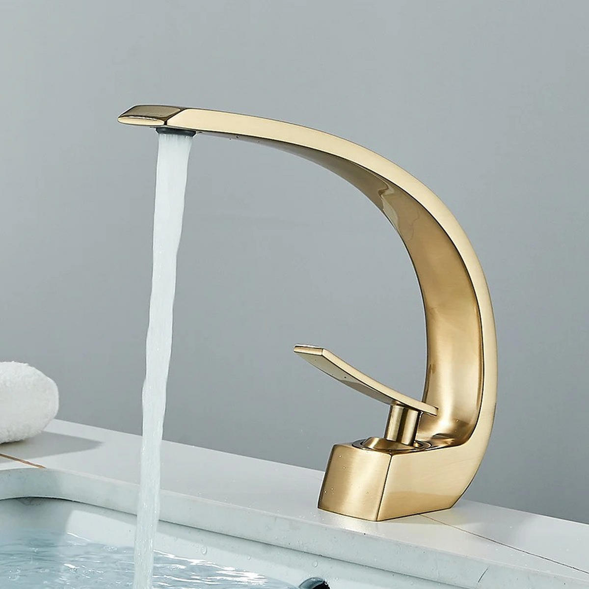 WASCHTISCHARMATUR Luxus Messing, Heiß Kalt Wasser, Gold - Goldfarben, Metall (22/20/5cm) - Kaket