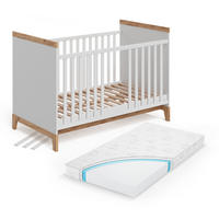 BABYBETT Malia Weiß/Artisan 70x140 cm mit Matratze - Hellgrau/Weiß, Holzwerkstoff - VitaliSpa