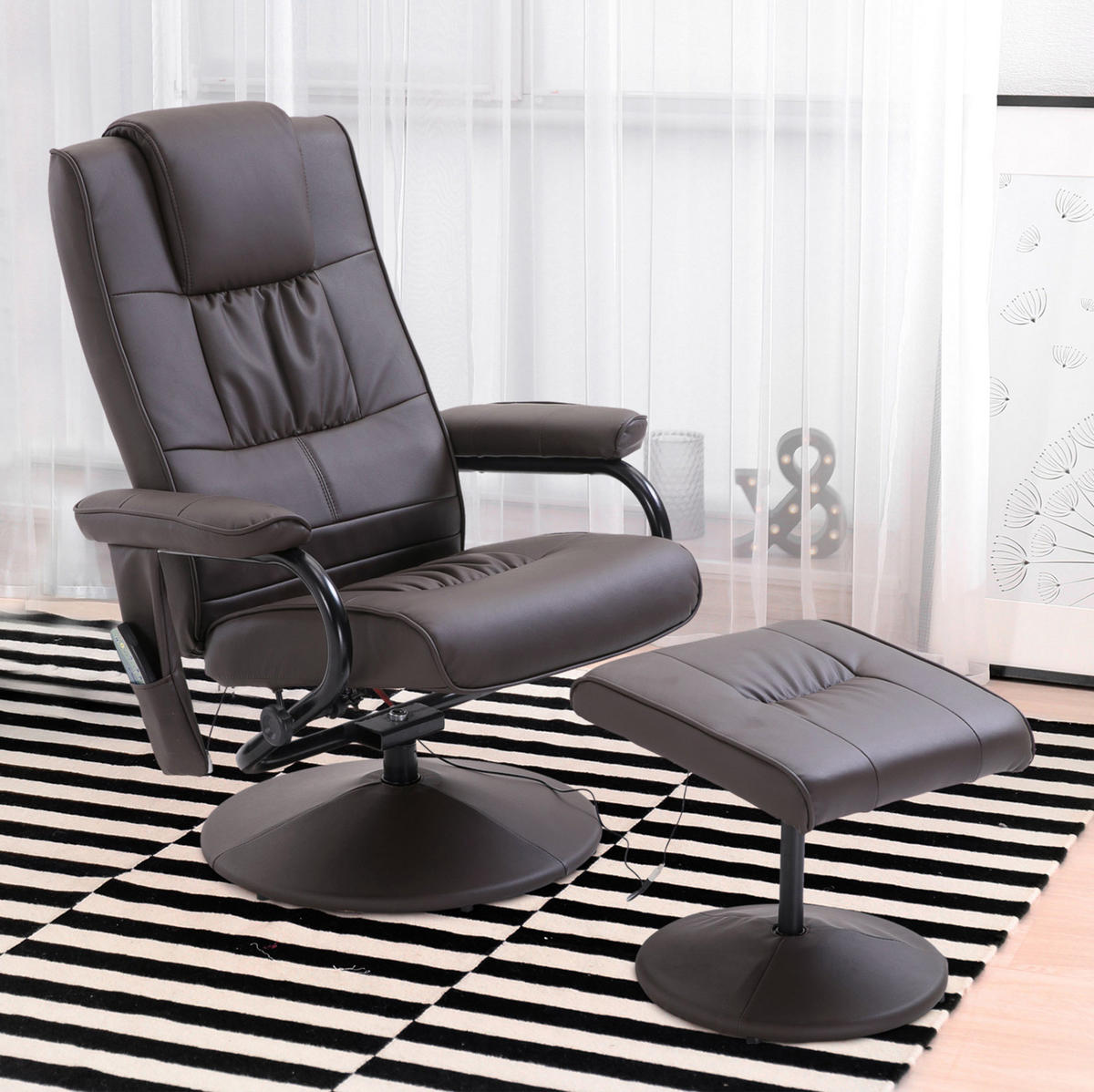 MASSAGESESSEL in Braun mit Hocker, 360° drehbar und frei verstellbarer Rückenlehne,77/84/95 cm - Braun, Metall (77/95/84cm) - Flora Grace