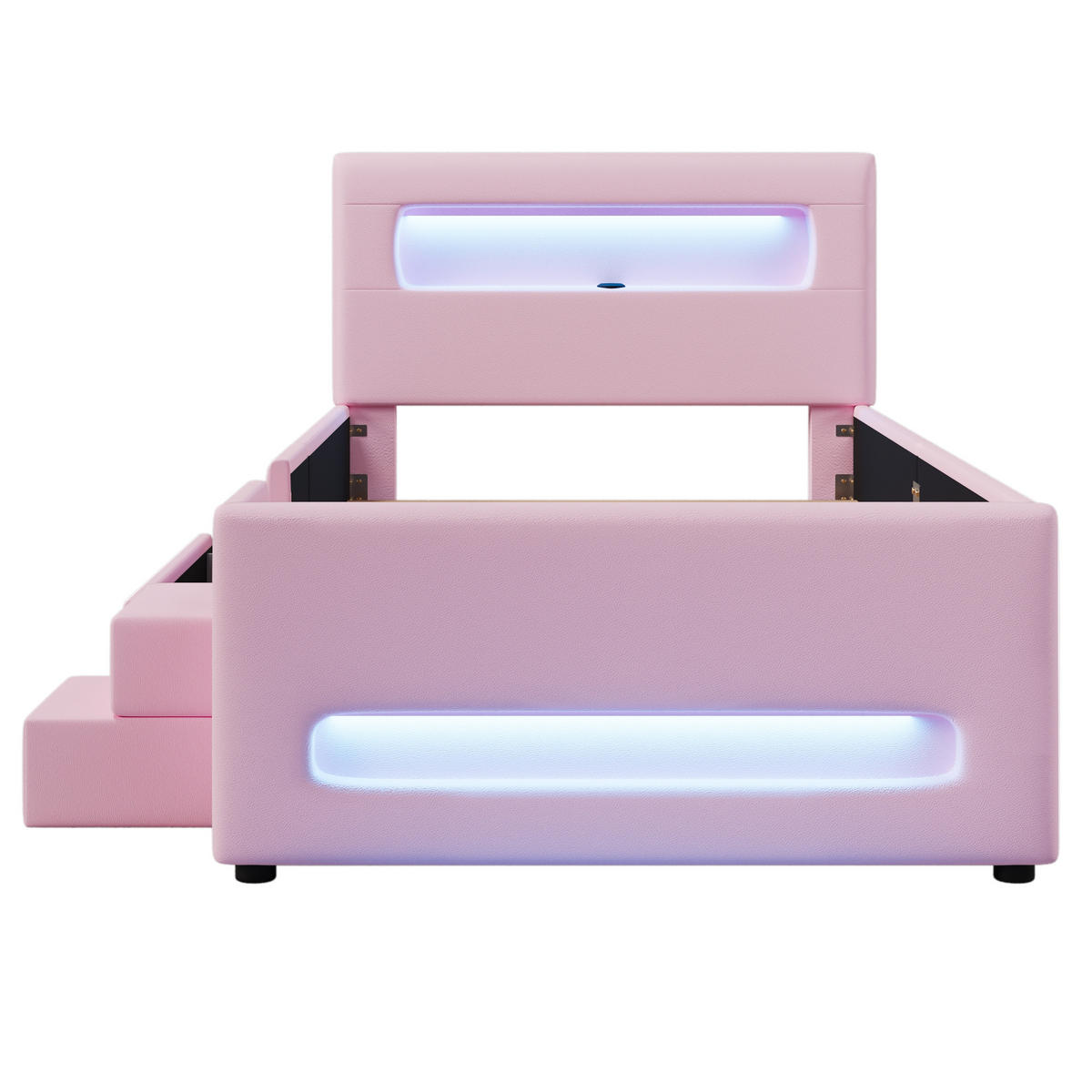 KINDERBETT 90/200 cm DE-03359, mit Treppe, Schubladen, LED-Lichtleisten und Aufbewahrungstaschen, in Rosa - Pink, Holzwerkstoff (90/200cm) - ComfortXL
