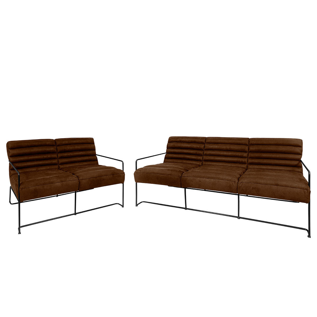 POLSTERGARNITUR (3-2) - Antiklederlook - Dunkelbraun, Textil (1/1/1cm) - home24