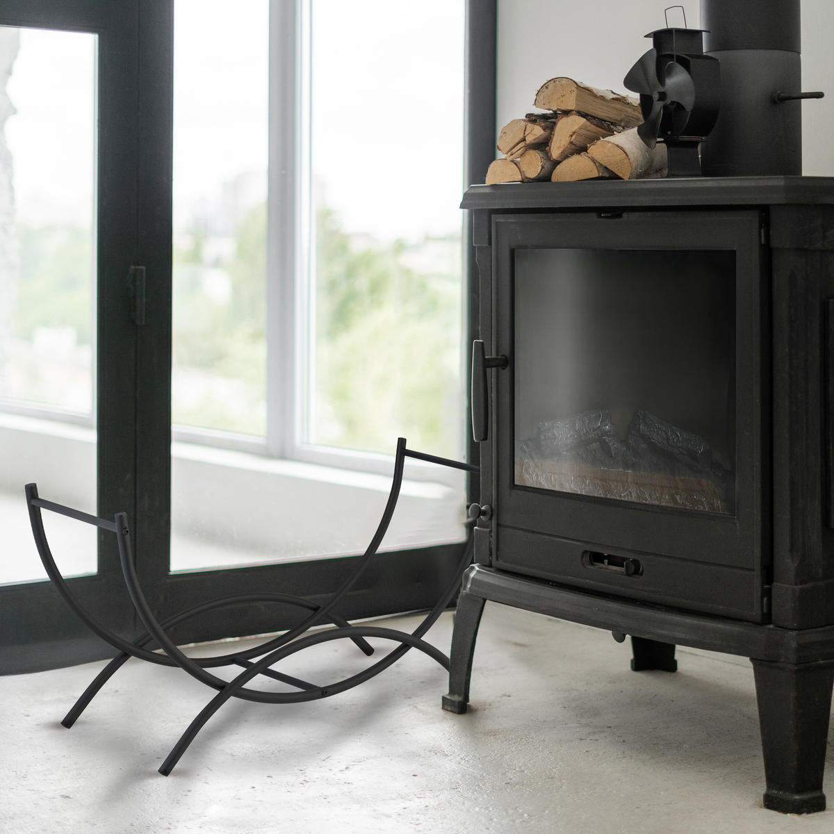 KAMINHOLZKORB - Schwarz, Metall (67/38/32.5cm) - Relaxdays