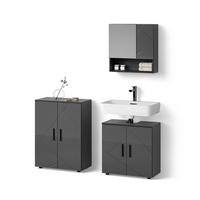 BADMÖBEL-SET Ronco Anthrazit Hochglanz 3 Teile, mit Unterschrank 60 cm - Schwarz Hochglanz/Anthrazit, Holzwerkstoff (60/81/30cm) - Livinity®