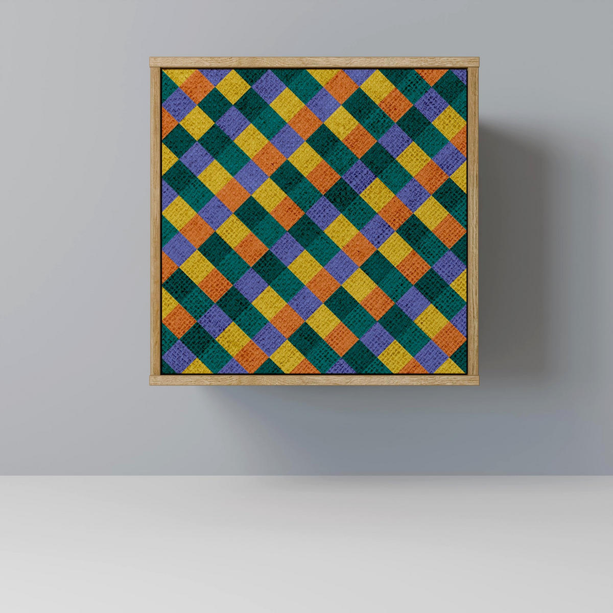 SIDEBOARD PAINTED SQUARES MIX, Eichefarben, 57,5x42x72,5 cm, Schwarze Metallfüße - Eichefarben/Multicolor, Holzwerkstoff/Metall (57.5/72.5/42cm) - SpaceRebels