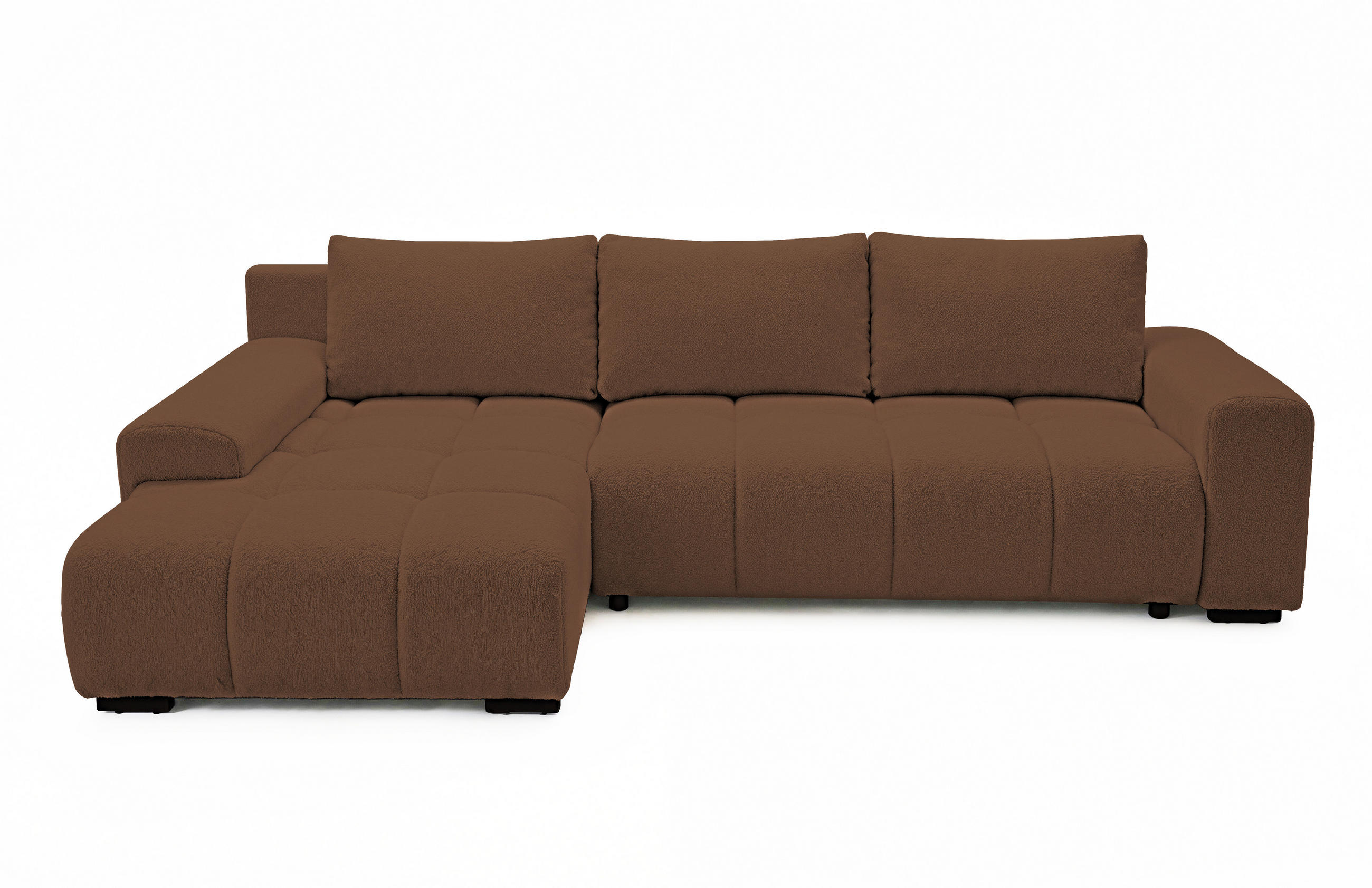 ECKSOFA Ovia mit Bettkasten und Schlaffunktion, Bouclé-Stoff in L-Form - Braun, Textil (270/185cm)