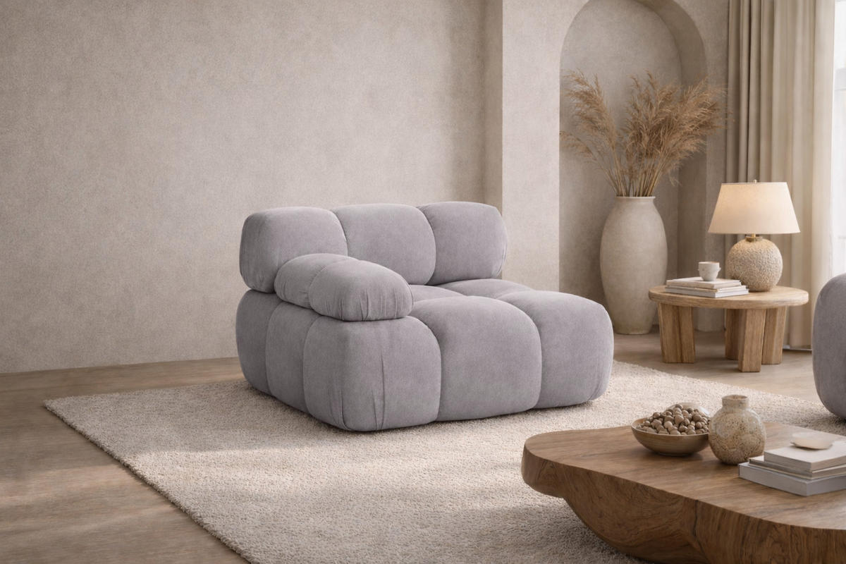 MODUL Seitlich, Für Modulares System, Stoff Salvador, Grau, Links, Selia - Grau, Holz (95/70/95cm) - Kaiser Möbel