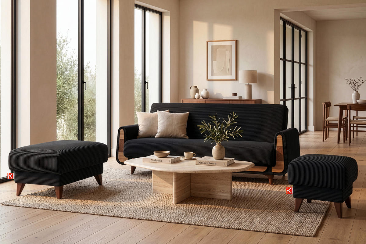 3-SITZER-SCHLAFSOFA GUSTAVO II mit Armlehnen, Schwarz - Schwarz, Holz/Holzwerkstoff (230/98/98cm) - KONSIMO®