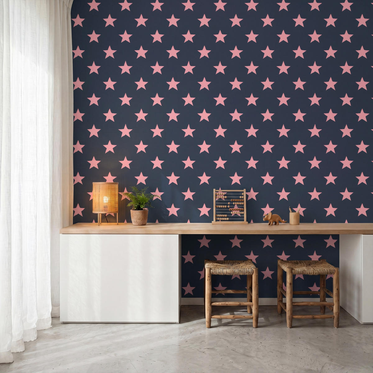 KINDERTAPETE - Muster - Sterne - Rosa - 260x280 cm - Anthrazit, Papier (260/280cm) - OnlyWow