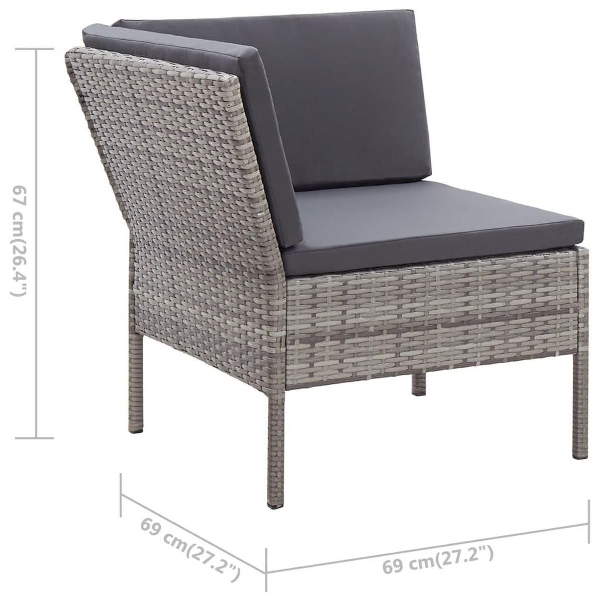 LOUNGEGARNITUR mit Anthrazit Auflagen, aus Poly Rattan, Grau, 3-teiliges Set - Grau, Kunststoff/Textil - vidaXL