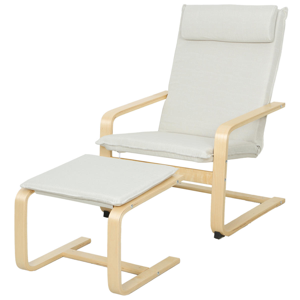LESESESSEL hohe Rückenlehne abnehmbare Kopfstütze Holzbeine cremefarben Leinenbezug - Creme, Textil (78/92/67cm) - Vallsero