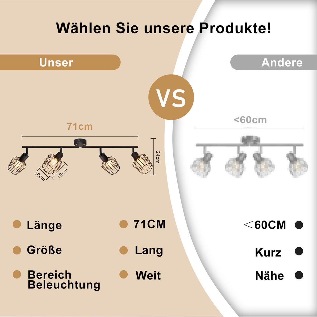 STRAHLER Franziska 4-flammig 75/24/10 cm - Schwarz, Metall (75/24/10cm) - Nettlife