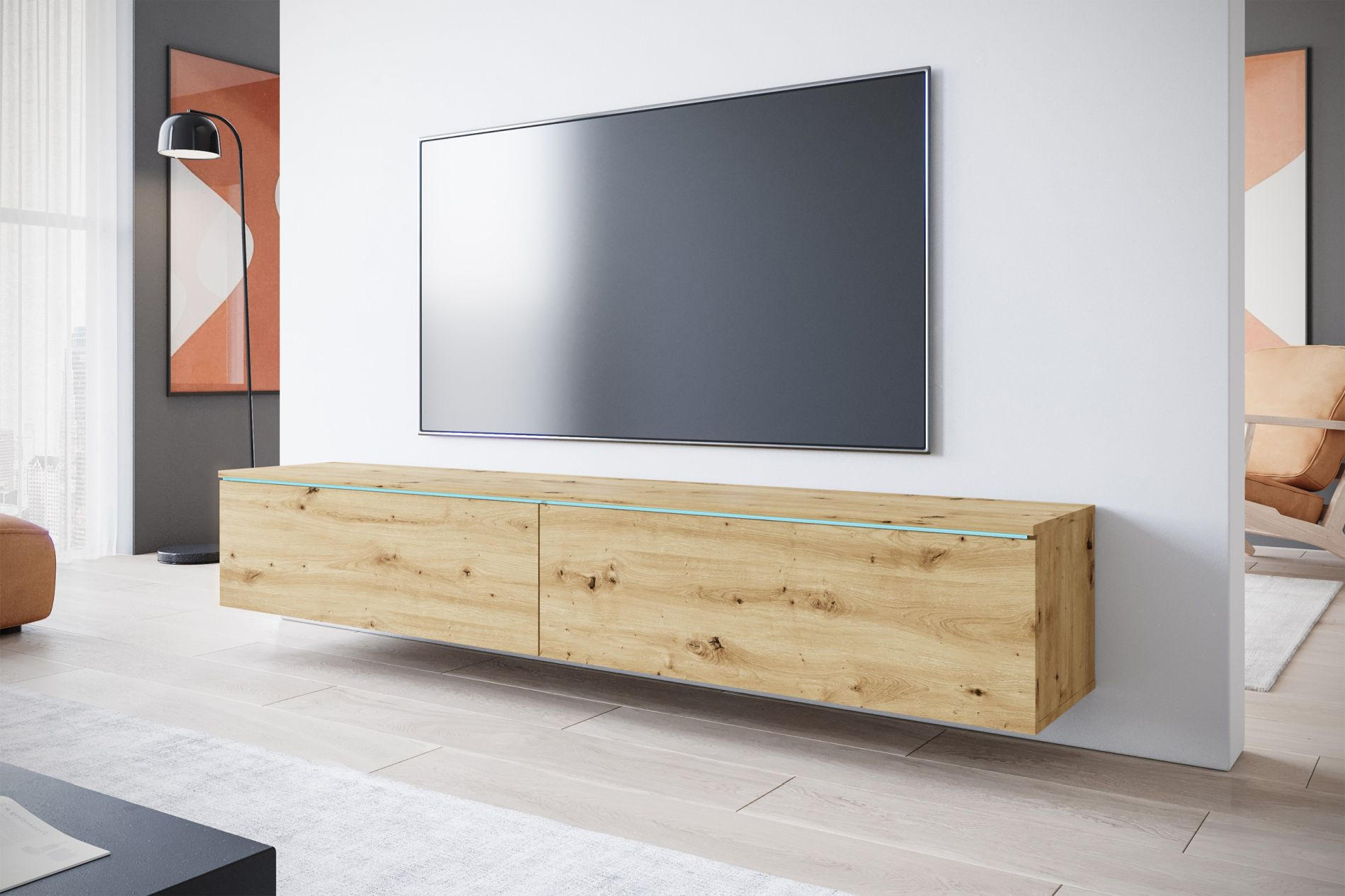 Thumbnail - Selsey Tv-Möbel, Beige, Holzwerkstoff, 2 Fächer, Rechteckig, 180x30x33 cm, Wohnzimmer, Wohnwände, Lowboards, Lowboards s...