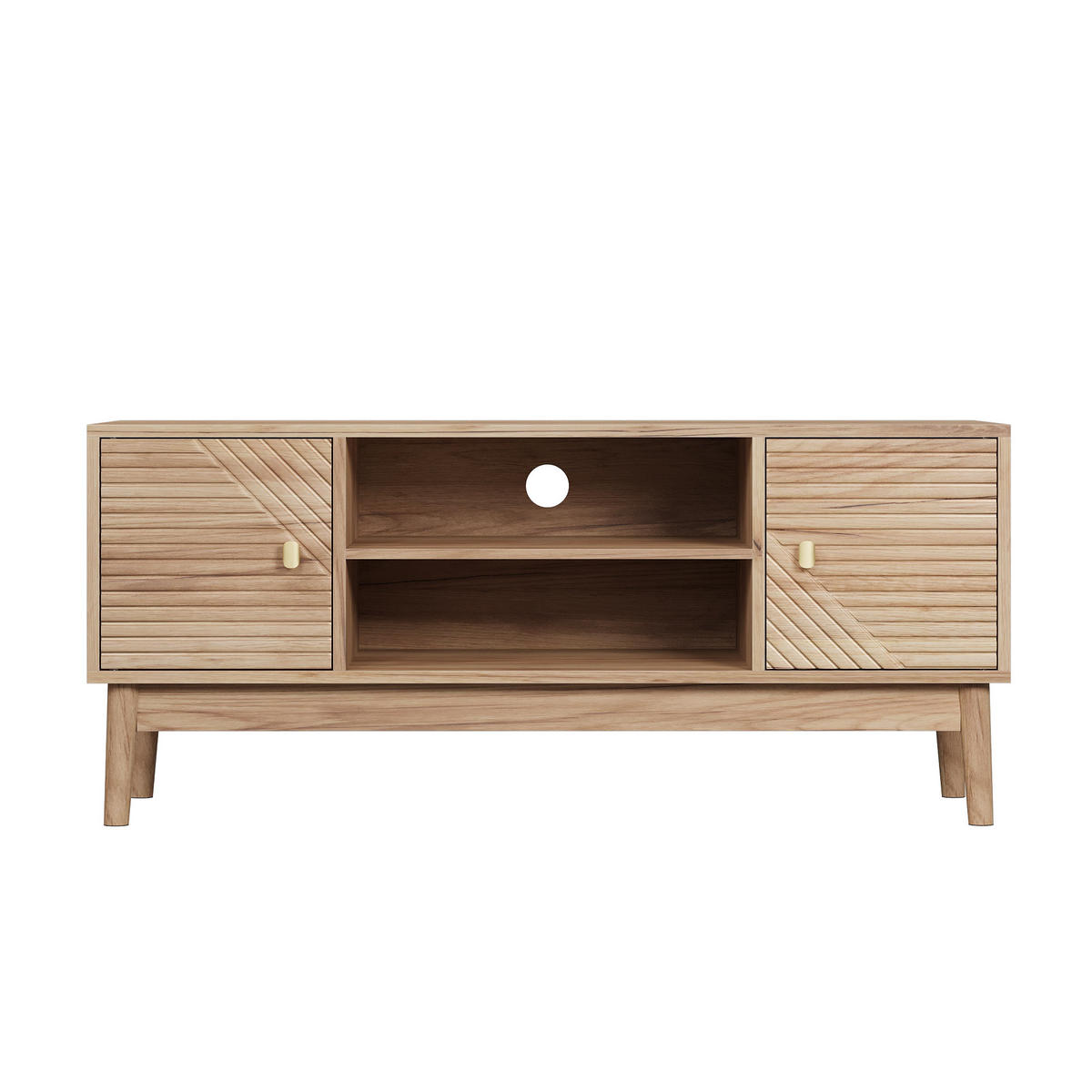 TV-SCHRANK 110 cm Eiche Natur mit 2 Türen, offenen Fächern & Kabelmanagement im Mid-Century-Stil - Eichefarben, Holzwerkstoff (110/48/40cm) - Urban Meuble