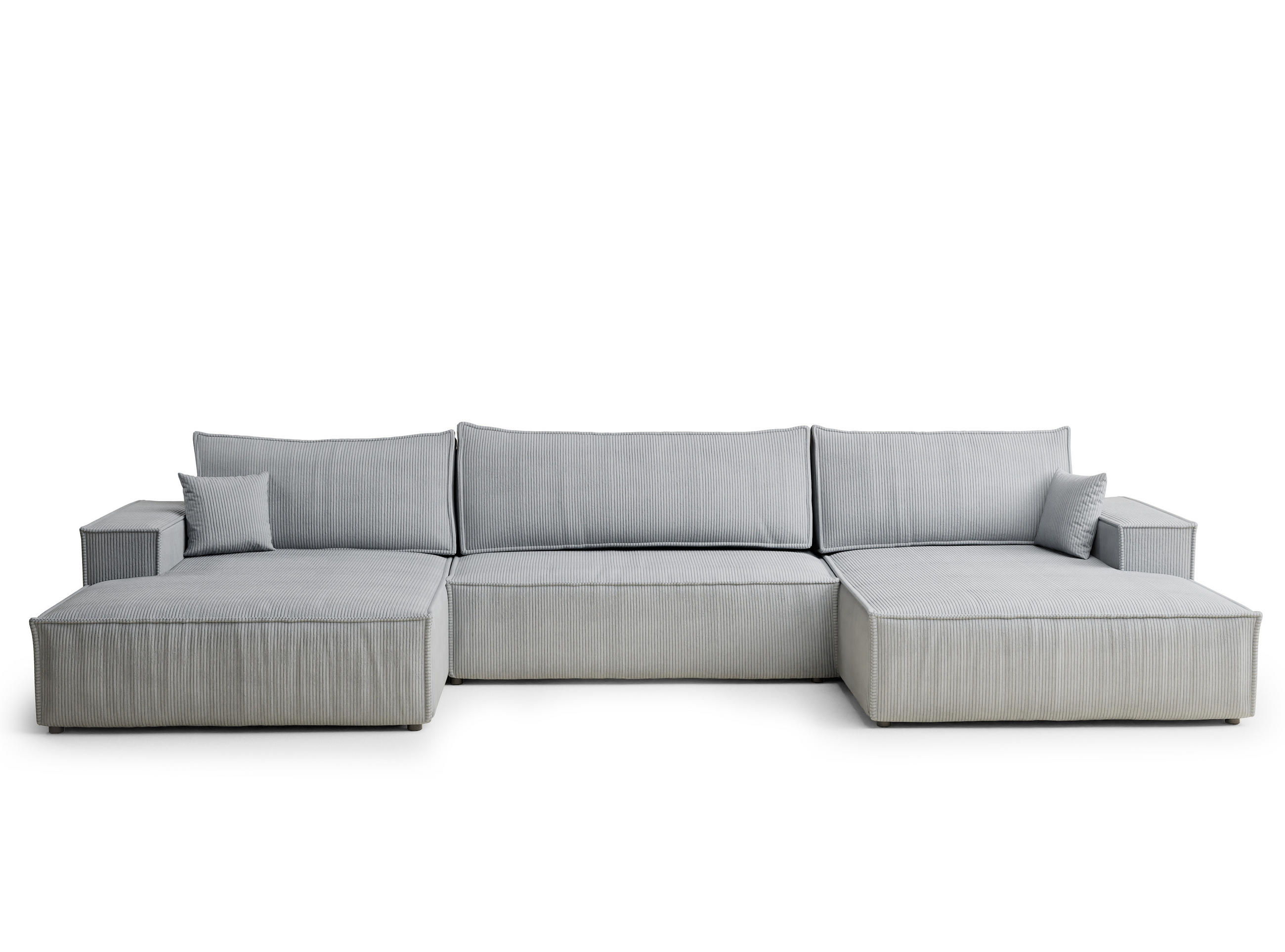 WOHNLANDSCHAFT Kyoto Hellgrau Samtstoff - Hellgrau/Schwarz, Holz/Holzwerkstoff (398/70/148cm) - Maison de Reve