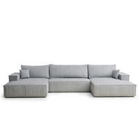 WOHNLANDSCHAFT Kyoto Hellgrau Samtstoff - Hellgrau/Schwarz, Holz/Holzwerkstoff (398/70/148cm) - Maison de Reve