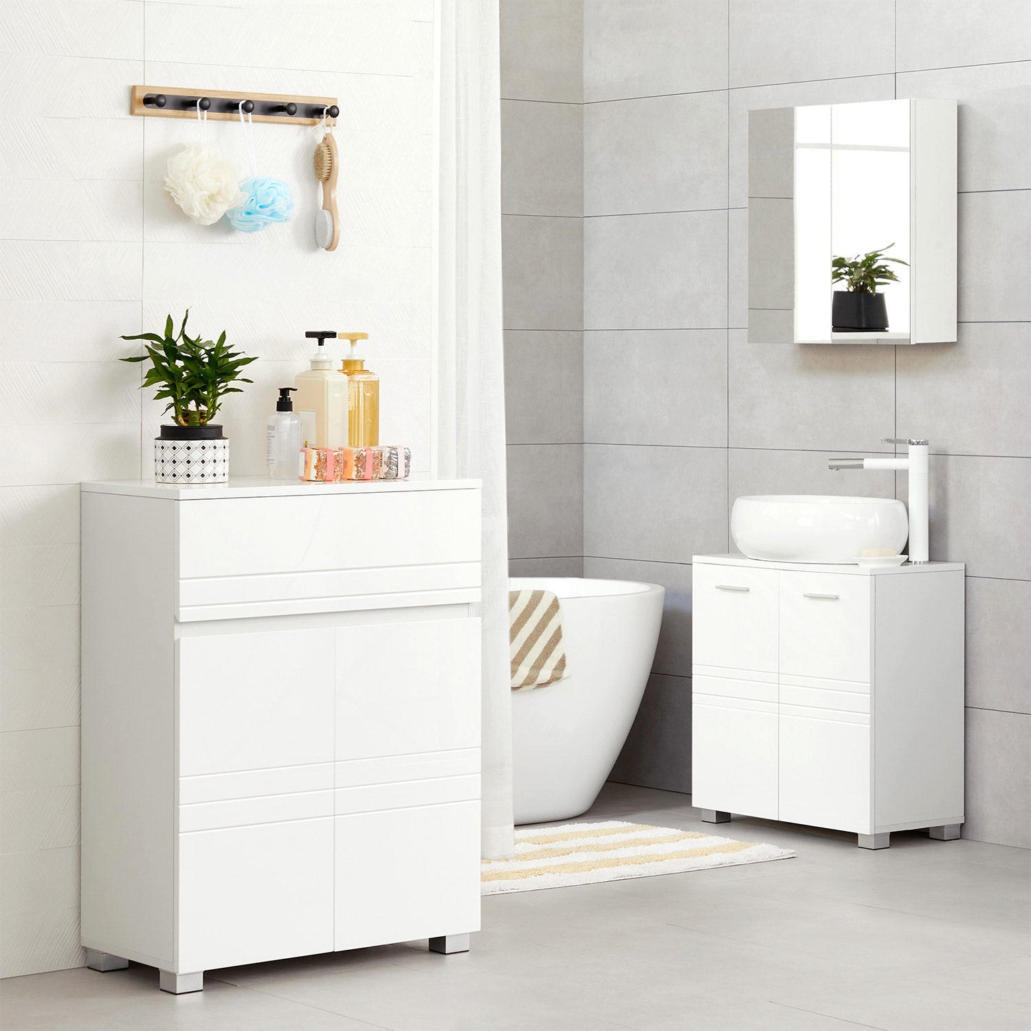 BADEZIMMERSCHRANK THIMPHU - Weiß, Holzwerkstoff (30/80/60cm) - Hansiro