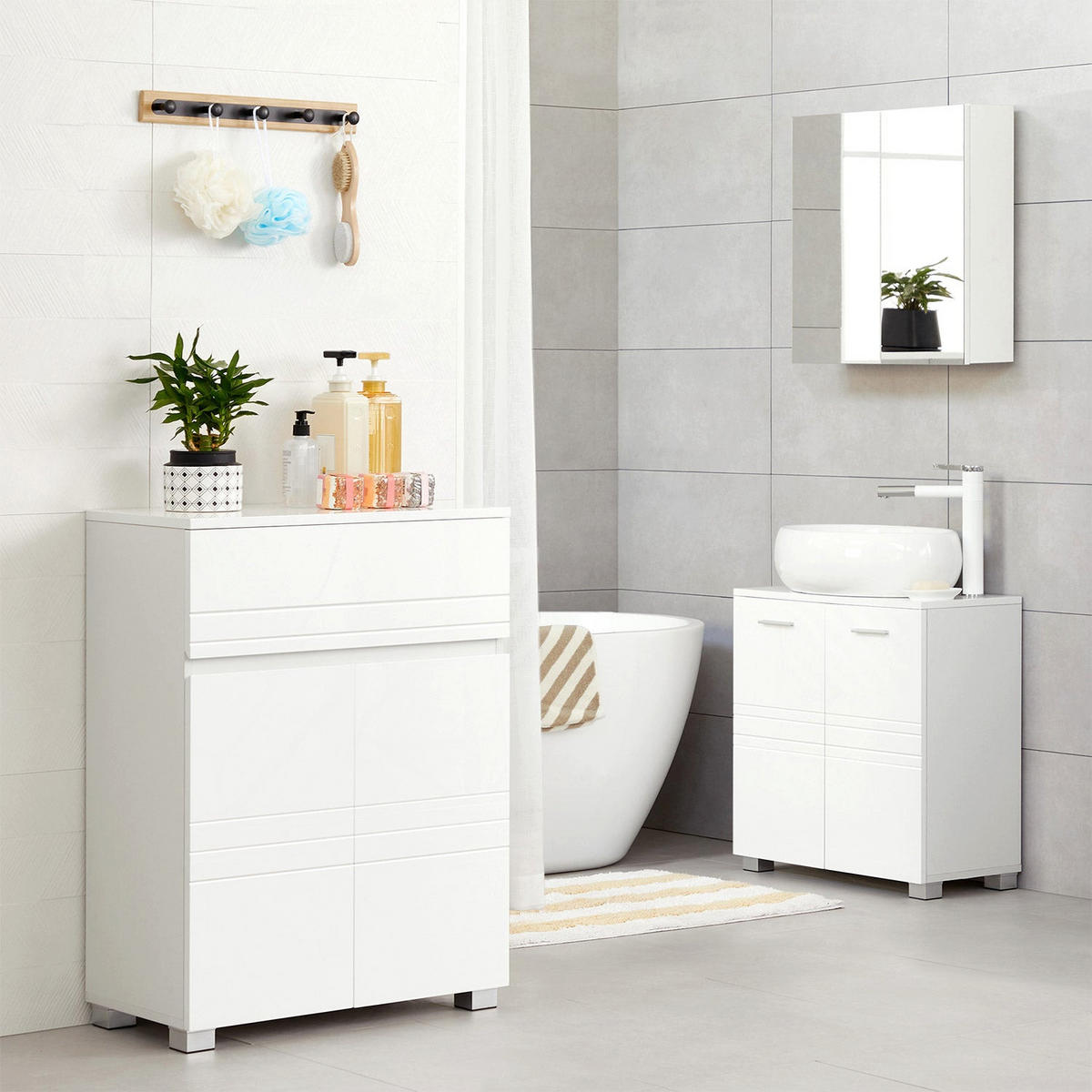 BADEZIMMERSCHRANK THIMPHU - Weiß, Holzwerkstoff (30/80/60cm) - Hansiro