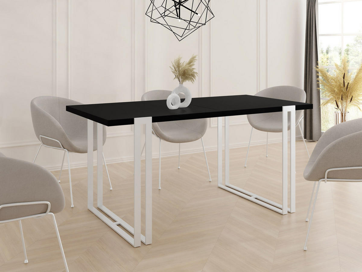ESSTISCH Lilo rechteckig ausziehbar, Schwarz 120-220/80/76 cm - Schwarz/Weiß, Holzwerkstoff/Metall (120/80/76cm) - WFL GROUP