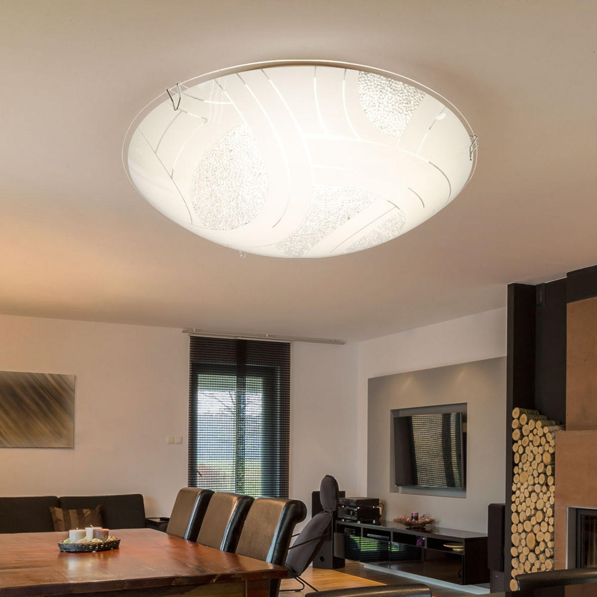 LED DECKENLEUCHTE Metall Weiß Kristalloptik - Weiß, Glas (25/25/8cm) - Globo Lighting