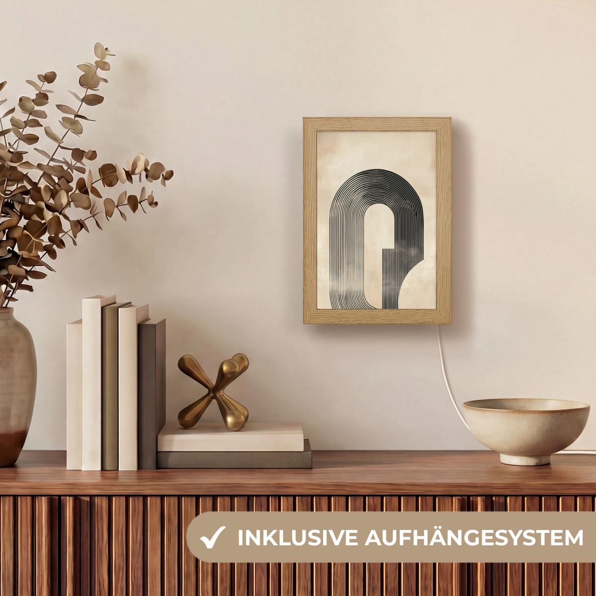 NÁSTĚNNÁ LAMPA Luk - Pruhy - Minimalistický - Černý 15x20 cm - béžová, kompozitní dřevo (15/20/8cm) - OnlyWow