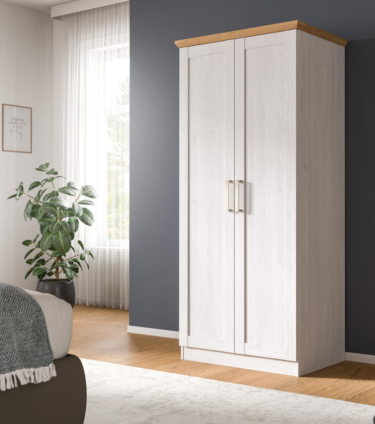 KLEIDERSCHRANK weiß Lärche, Eiche Artisan 2-türig 84 cm, Drehtürenschrank im Landhaus-Stil - Beige/Lärchefarben, Holzwerkstoff/Kunststoff (84/185/54cm) - Inn.Furn