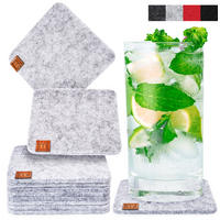 GLASUNTERSETZER mit Lederlabel 10er-Set - Hellgrau, Textil (10/10cm) - Miqio Design