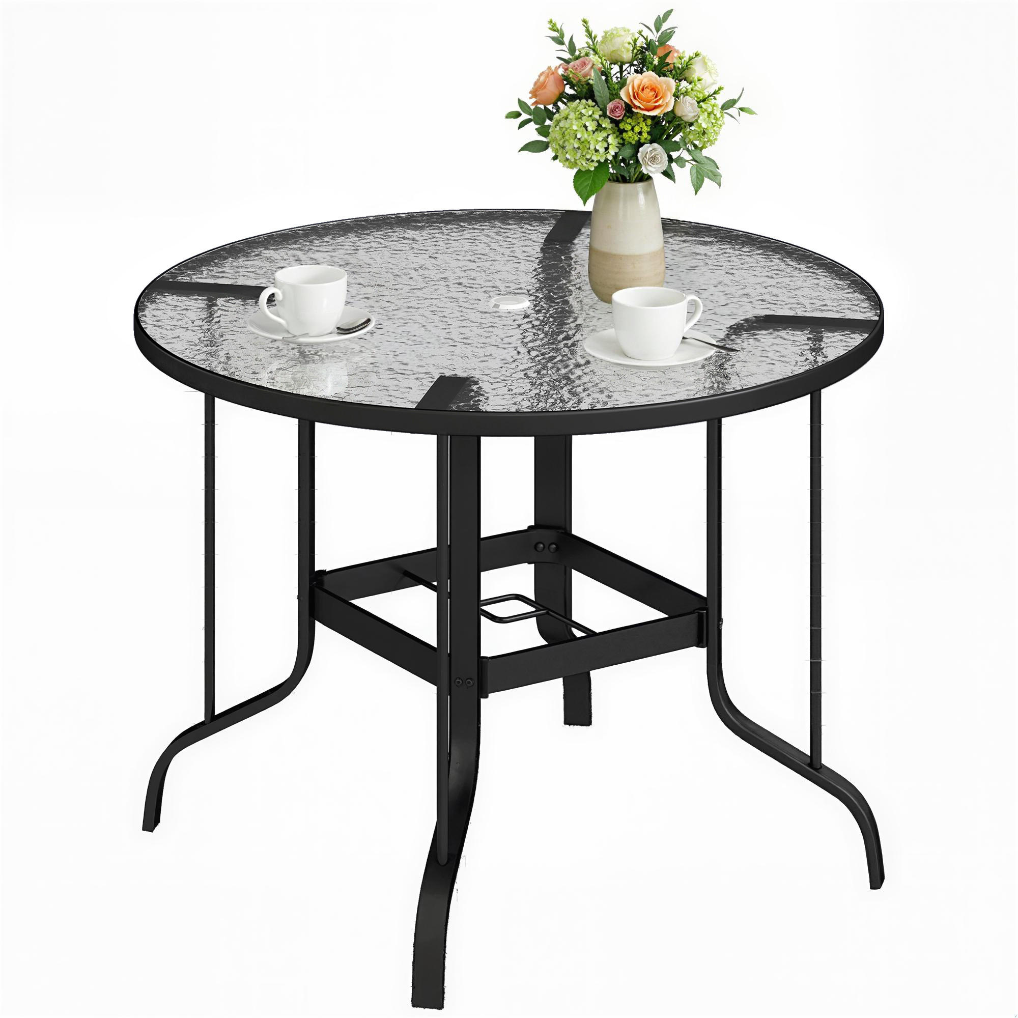 GARTENTISCH,RUND Sicherheitsglas mit Schirmloch Ø96,5x71cm,schwarz - Schwarz, Metall (96.5/96.5/71cm) - Vallsero