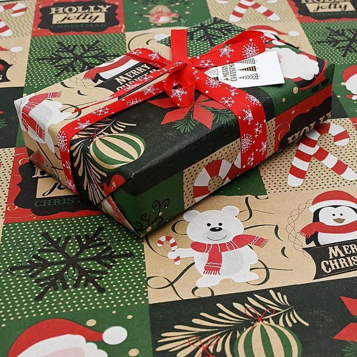 GESCHENKPAPIER 43 cm x 15 M Weihnachts-Design Kraftpapier - Multicolor, Papier (43/43/43cm)