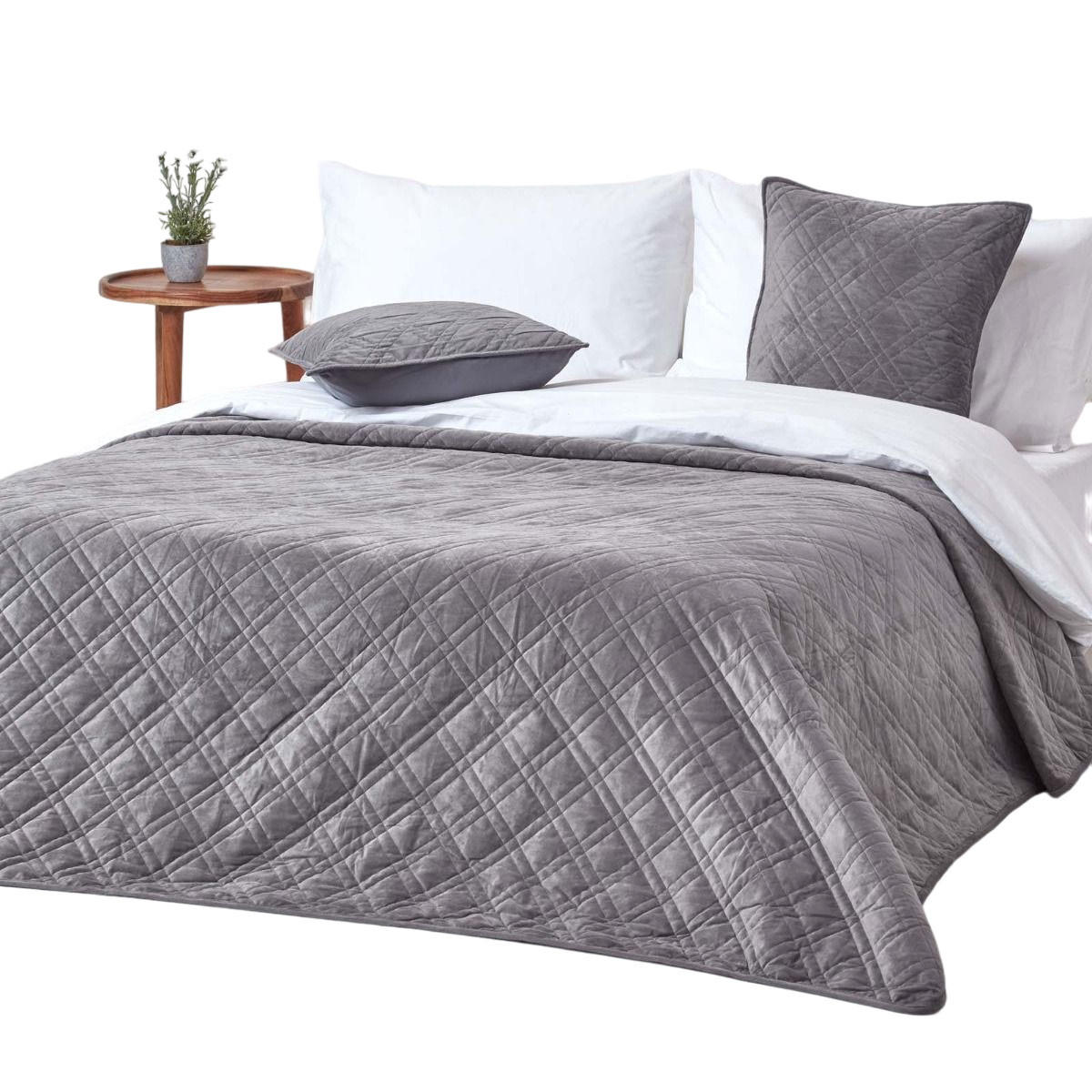 TAGESDECKE Samt 200/200 cm, geometrisch gemustert - Grau, Textil (200/200cm) - Homescapes