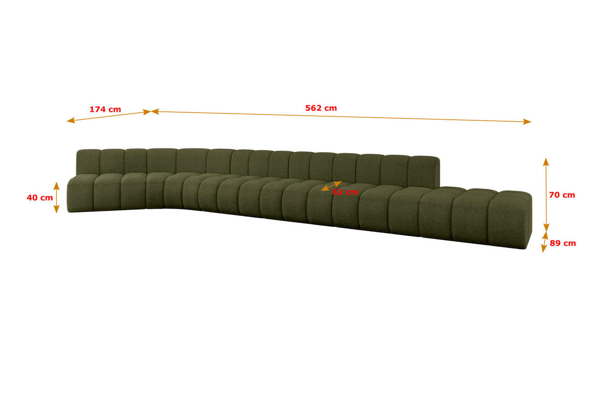 ECKSOFA modulares Sofa Brilo-L3 - 562x174x70 cm Grün - Grün, Holzwerkstoff/Textil (562/174cm) - ALTDECOR