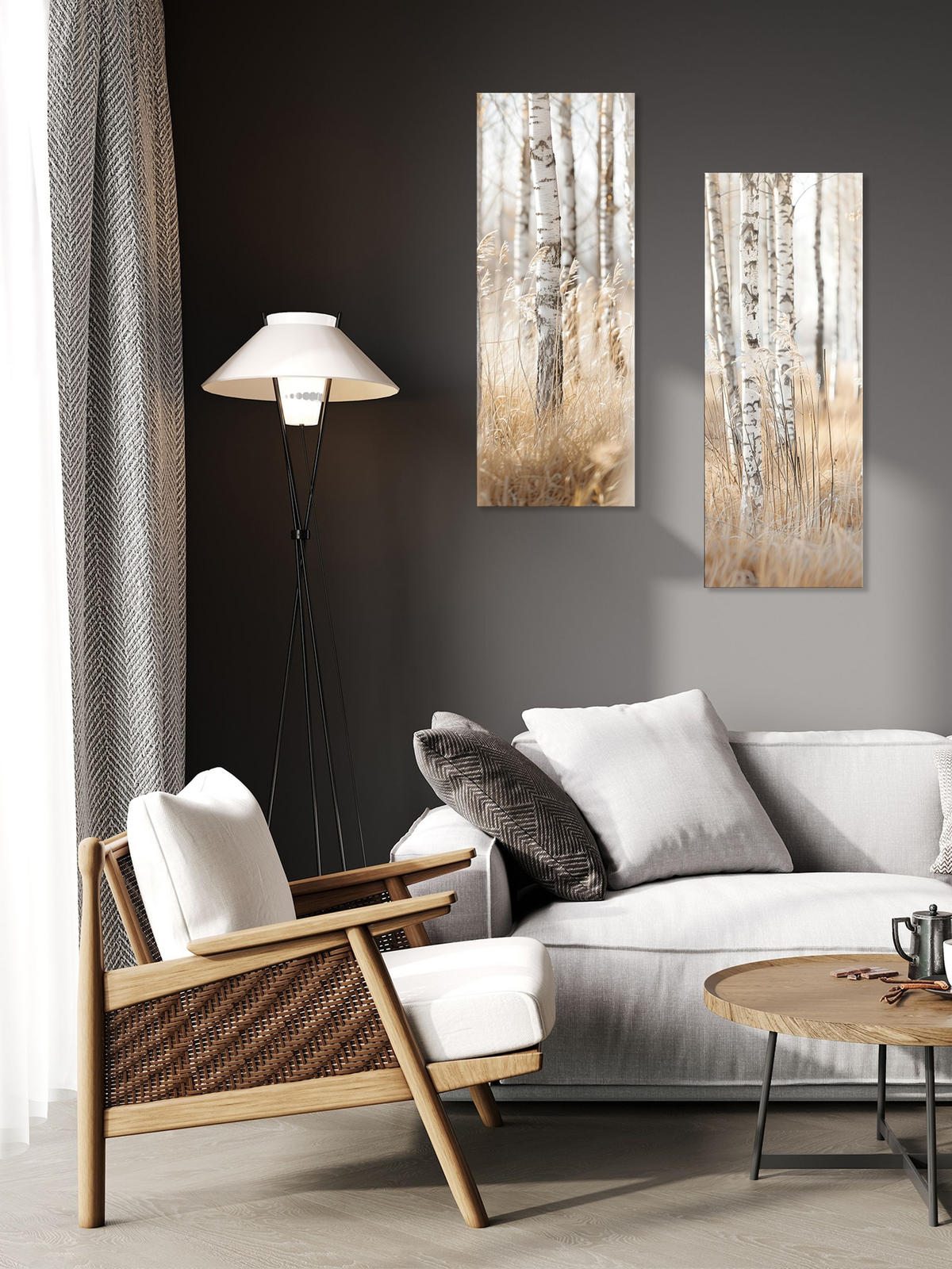 GLASBILD 30x80 cm Wald beige weiß - Beige, Glas (30/80cm) - artissimo