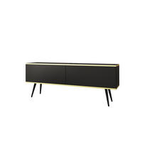 TV-LOWBOARD FORNO (Schwarz, Goldene Details, 2 Türen, schwarze Metallfüße, 135 cm) - Schwarz, Holz/Holzwerkstoff (135/53/32cm) - Ravio
