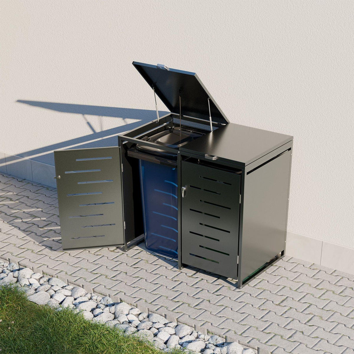 MÜLLTONNENBOX Arel 2er-Set - Anthrazit, Metall (132/116/80cm) - Juskys