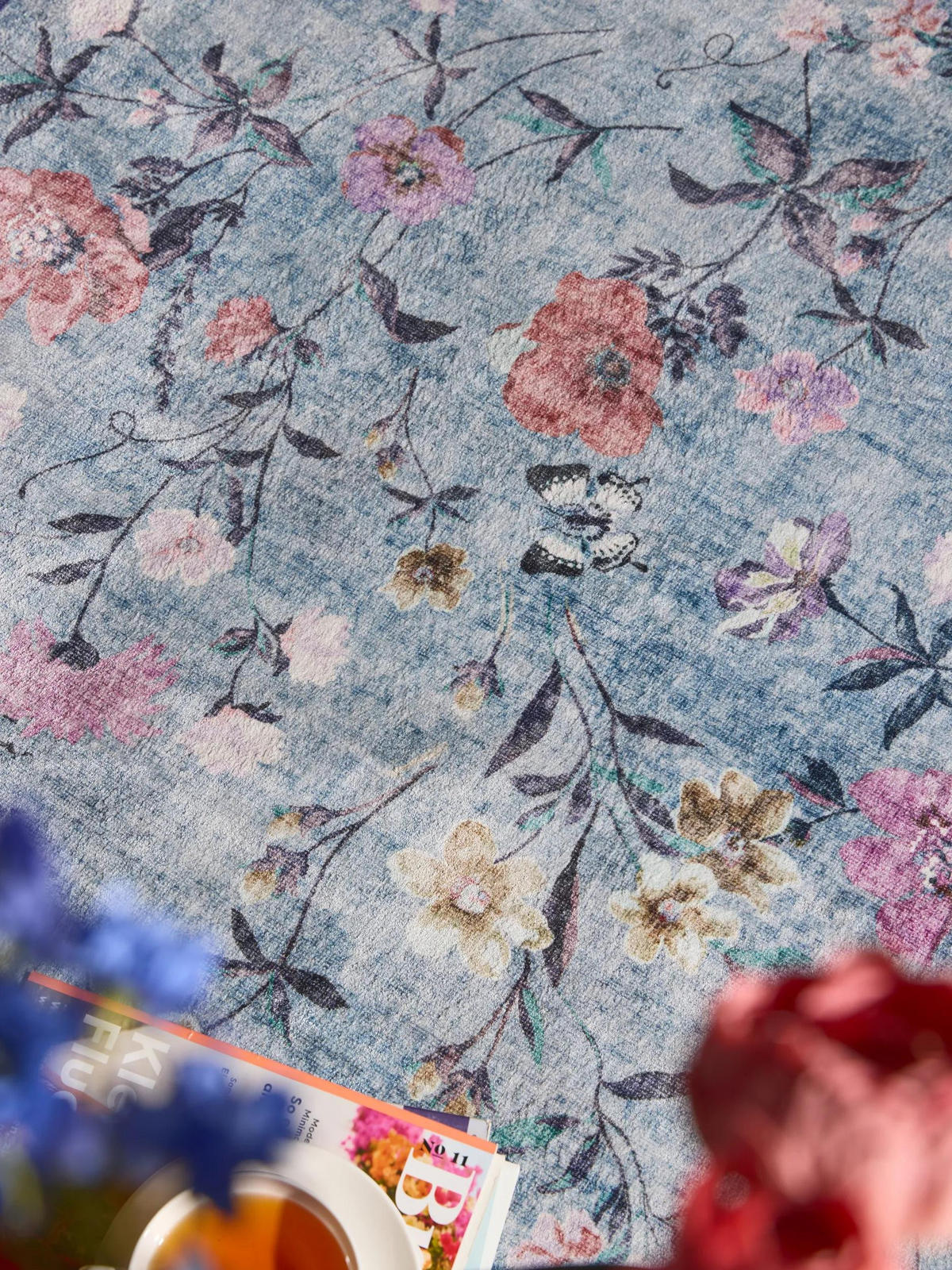 TEPPICH Milly waschbar Multicolor/Blau ø 160 cm rund - Blau/Multicolor, Kunststoff/Textil (160/160cm) - benuta