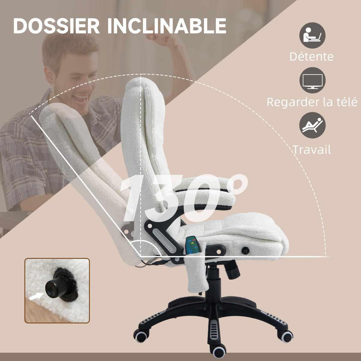 CHEFSESSEL DE-11705 Massage- & Heizfunktion Schwarz - Weiß, Textil (74/116/67cm) - ComfortXL