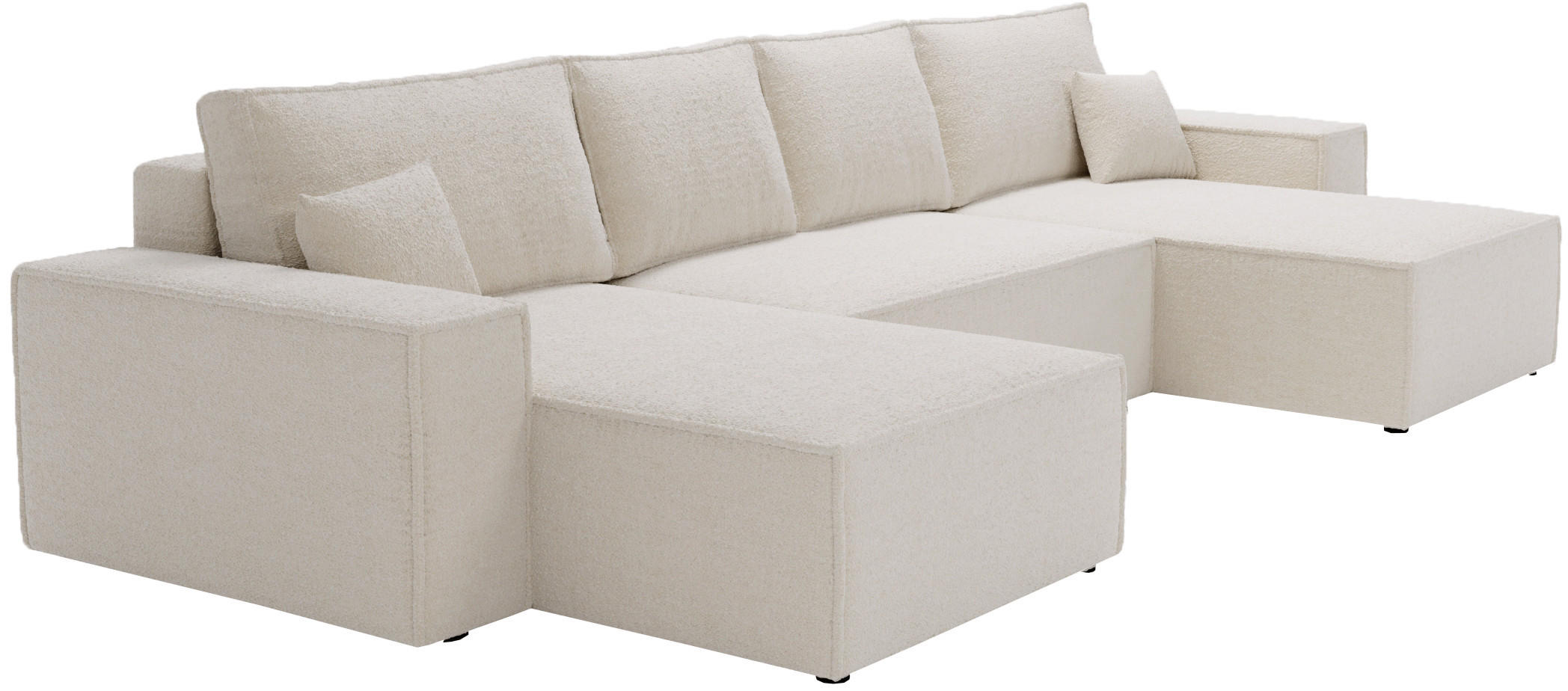 ECKCOUCH Bergamo U Bouclé mit Schlaffunktion, 380 cm, Creme - Creme, Holz (377/189cm) - Emporius