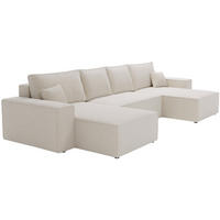 ECKCOUCH Bergamo U Bouclé mit Schlaffunktion, 380 cm, Creme - Creme, Holz (377/189cm) - Emporius