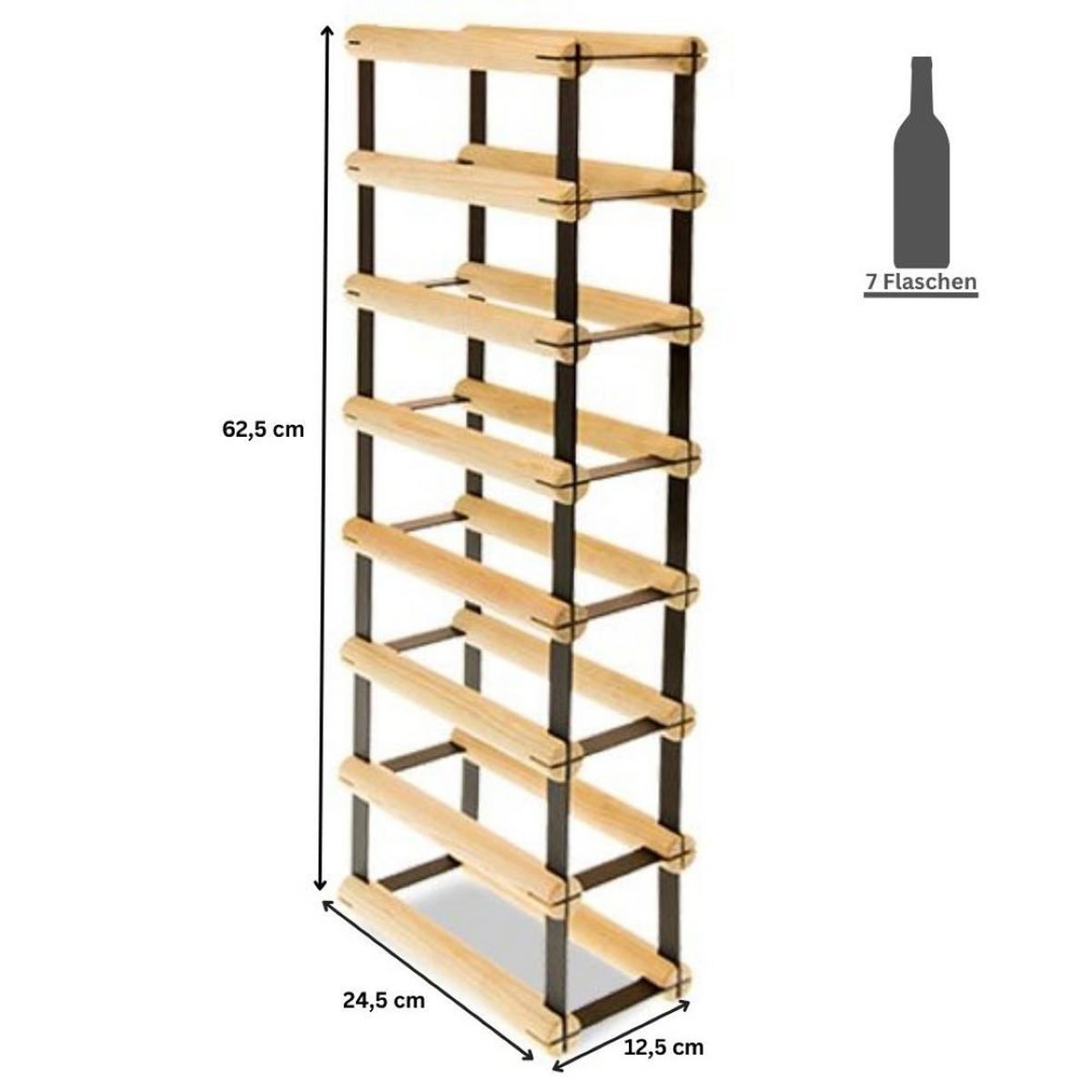 WEINREGAL Vinotega Mod Metal 72,5x12,5x24,5 cm 1x7 Flaschen Massives Kiefernholz Braun Geölt - Braun, Holz (12.5/72.5/24.5cm) - PROREGAL