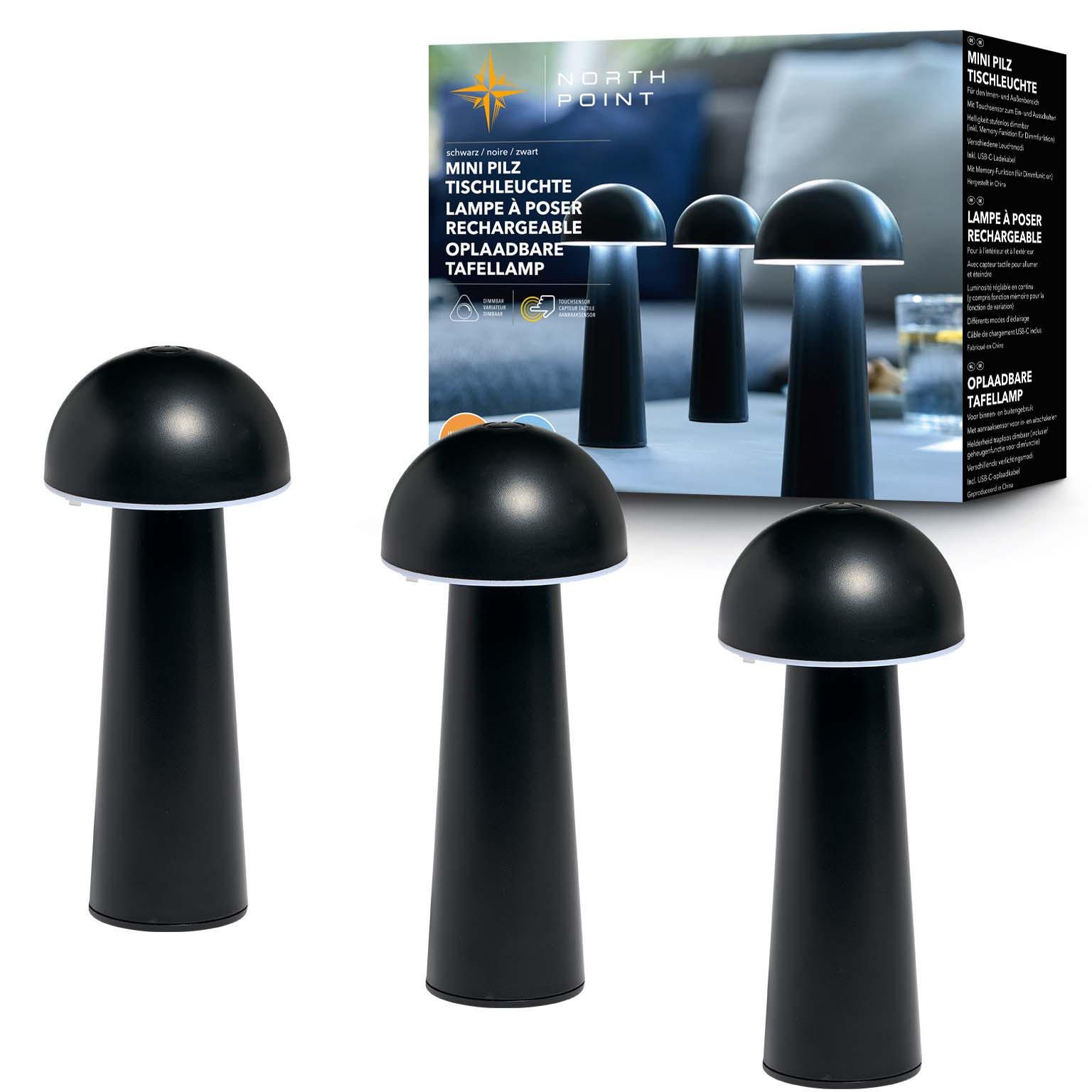LED-TISCHLEUCHTE Pilzform dimmbar CCT Farbwechsel Ø 9 x 17 cm Pilz schwarz - Schwarz, Kunststoff (9/9/17cm) - Northpoint