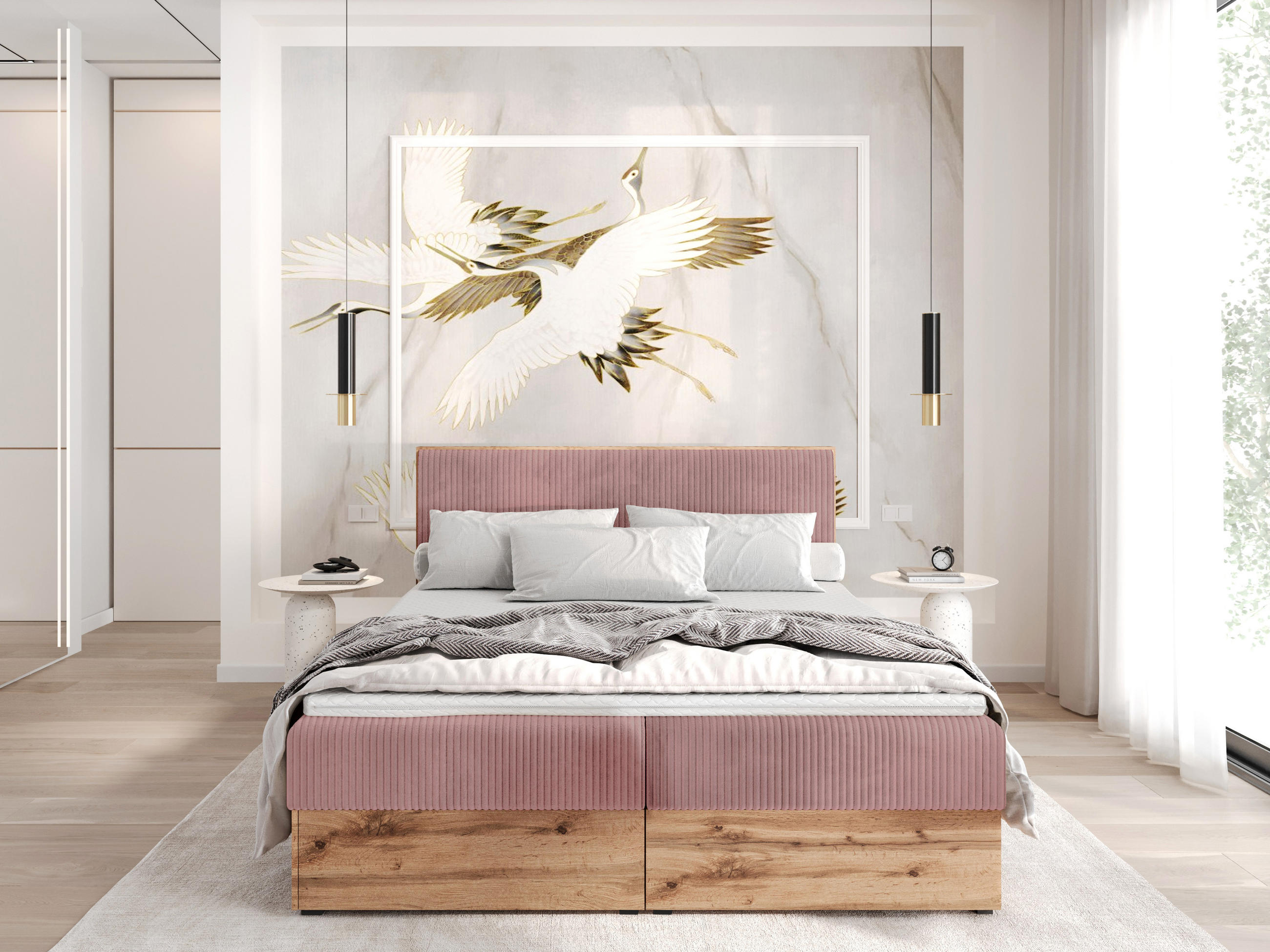 BOXBETT TESSA 200x200 Rosa Cord - H3 - Altrosa, Textil (120/200cm) - AN-Moebel 4u