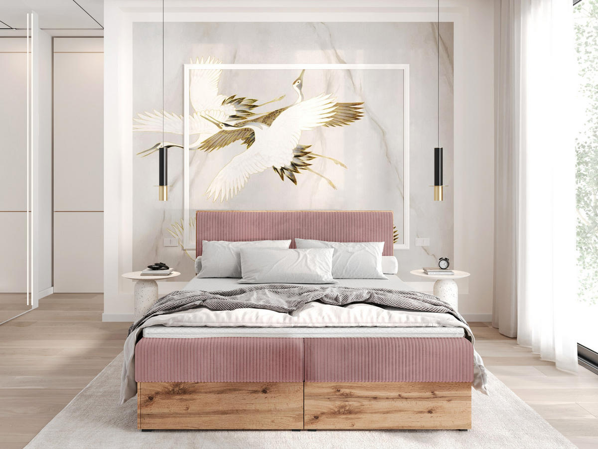 BOXBETT TESSA 200x200 Rosa Cord - H3 - Altrosa, Textil (120/200cm) - AN-Moebel 4u