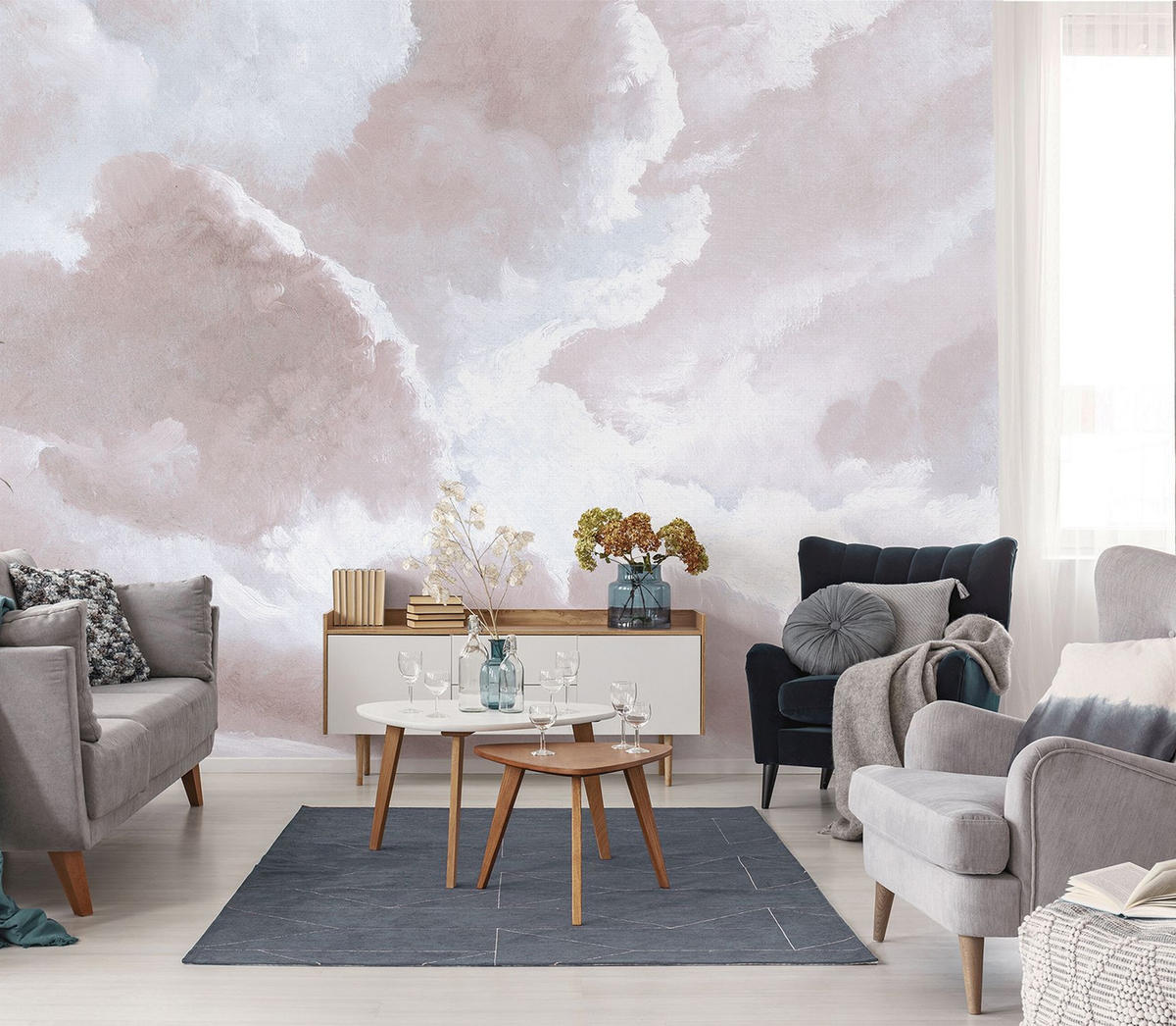 FOTOTAPETE Wolken 318 x 280 cm - Pink, Papier (318/280cm) - Sanders & Sanders